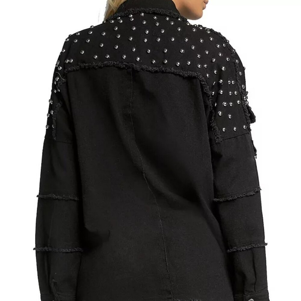 Elan Studded Distressed Black Chambray Denim Shacket - NWOT - Picture 2 of 16